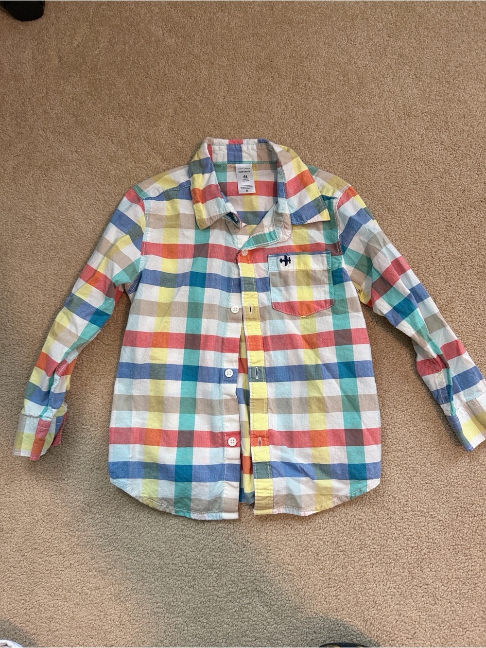 Carter's Pastel Rainbow Plaid Button-Down Shirt 4  / 4T